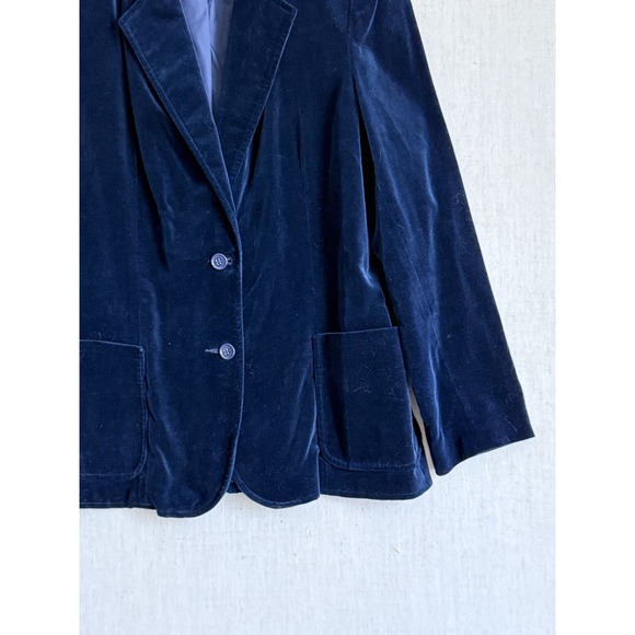 Personal Vintage Navy Blue Velvet Blazer Jacket Womens Two Button Professional - Picture 2 of 5